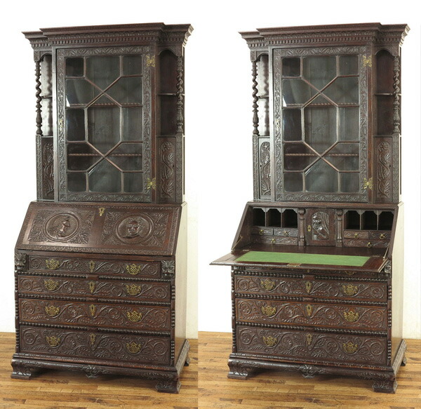 楽天市場】英国イギリスアンティーク家具 ビューローブックケース