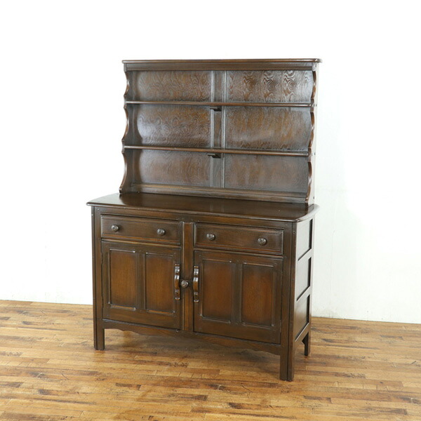 人気のERCOL(アーコール) カップボード 幅123.5×奥50×高161cm ディスプレイ兼収納 食器棚 イギリス アンティークフレックス 80137