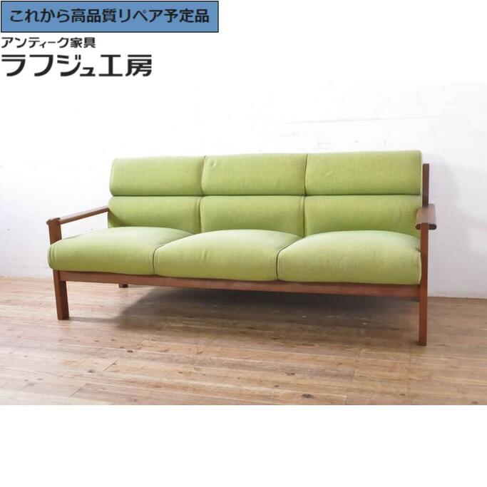 ★事前問合せ必須★ 和製ビンテージ 3人掛けソファ 日田工芸 チーク材 3P 三人掛け ミッドセンチュリー ヴィンテージ リビング 店舗 カフェ ラフジュ工房 送料無料 r-065806|ラフジュ工房 店