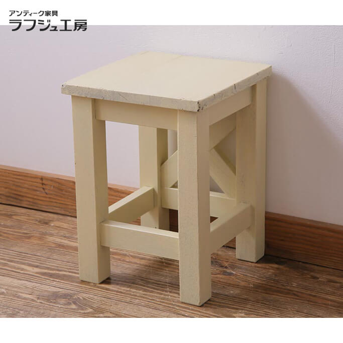 楽天市場】ブルーペイント ウッドスツール型テーブル チェック模様の