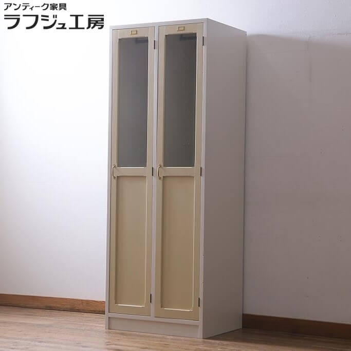 ペイントロッカー 2人用 ヒノキ無垢材 ヒバ材 収納棚 戸棚 レトロ ナチュラル フレンチ ペイント シンプル 収納 寝室 店舗 ラフジュ工房 送料無料 r-037985
