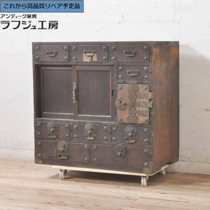 ★事前問合せ至要たる★ 和製アンティーク 帳場用だんす ラフジュ制作室 貨物輸送無料 r-073634