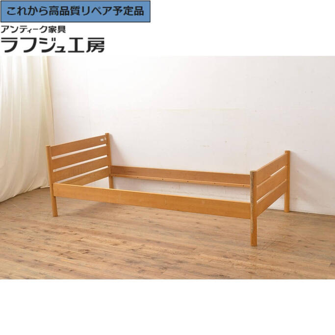 ★事前問合せ必須★ ヴィンテージ家具 ベッドフレーム ナラ無垢材 セミシングル ビンテージ レトロ ナチュラル シンプル 寝室 ラフジュ工房 送料無料 r-051159｜ラフジュ工房 店