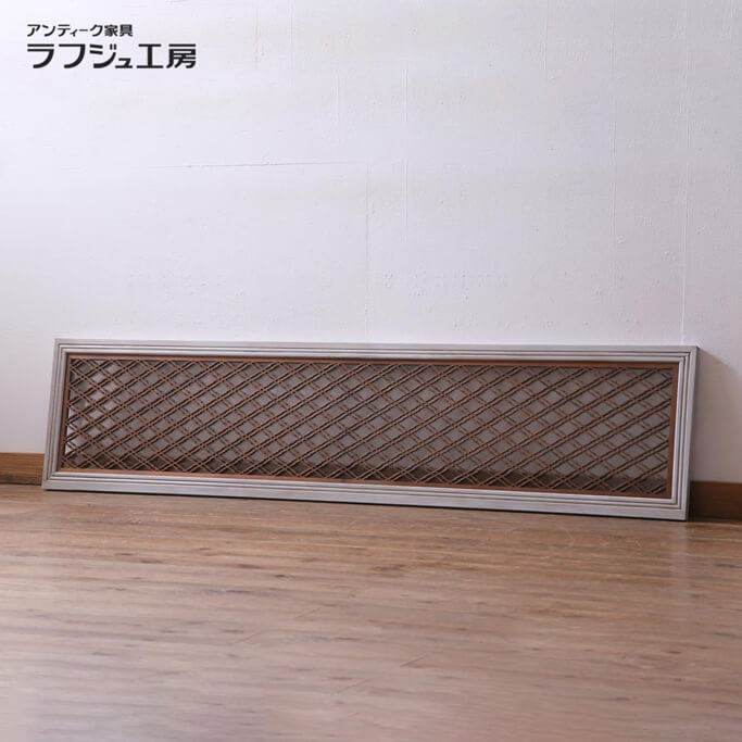 和製アンティーク 昭和初期 ペイント建具 組子欄間 松皮菱 片面ガラス らんま 明り取り 明かり取り 建具 レトロ シャビーシック 和風 和モダン ペイント シンプル フレンチグレー ラフジュ工房 送料無料 r-035813