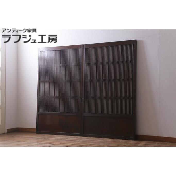 アンティーク建具 明かり障子戸 2枚書き割り 大正昭和すべり出し 幅ひろい大いさ 格子戸 引き戸 レトロ 和風 和今めかしい 分かりやすい ラフジュ仕事場 貨物輸送無料 r-041585