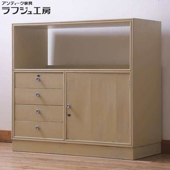 ビンテージ家具 キャビネット 戸棚 収納棚 レトロ ヴィンテージ ペイント リビング 収納 ラフジュ工房 送料無料 r-042705|ラフジュ工房 店