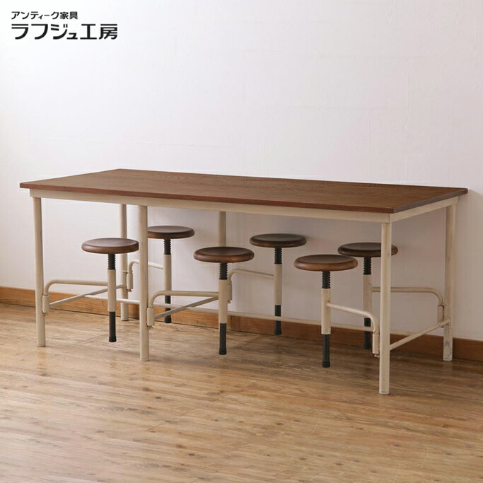 【オーダー注文・受注生産商品】 テーブル 格納スツール6脚付き 6人用ダイニングテーブル 作業台 レトロ ナチュラル ペイント カントリー シンプル ダイニング オフィス 店舗 カフェ ラフジュ工房 送料無料 r-000008