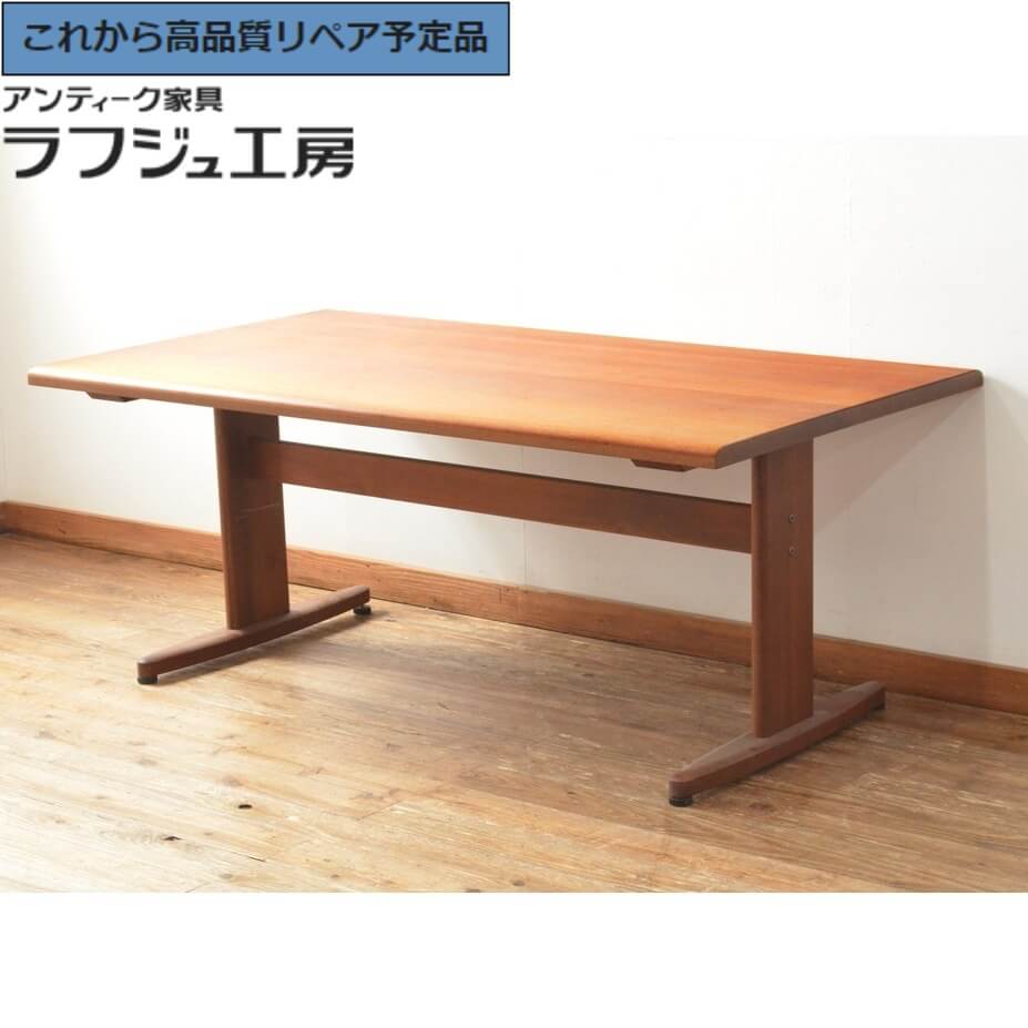 ★事前問合せ必須★ 和製ビンテージ ダイニングテーブル 日田工芸 無垢材 チーク材 4人掛け 6人掛け 食卓 作業台 テーブル ヴィンテージ ビンテージ ナチュラル シンプル ダイニング 店舗 カフェ ラフジュ工房 送料無料 r-067766