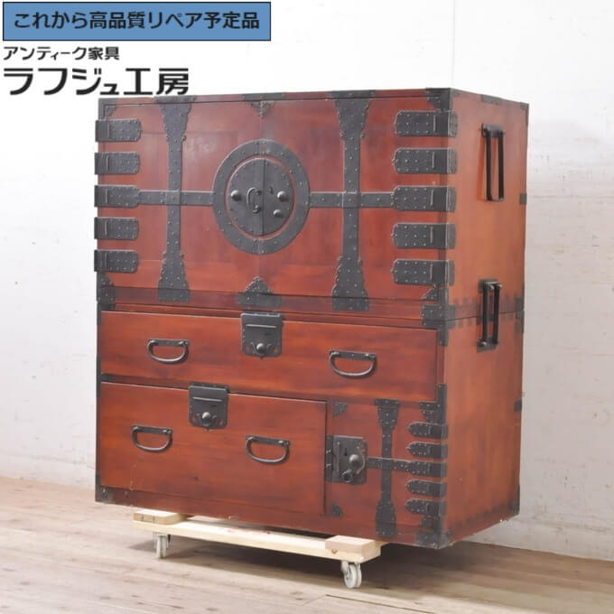 ★事前問合せ至要たる★ 和製アンティーク 重ね観音洋服箪笥 総檜 ヒノキ材 御召しもの洋服箪笥 納める洋服箪笥 現代世界洋服箪笥 抽き出し レトロ 和風 和今めかしい 和製 納める 寝部屋 バス発着場 ラフジュ仕事場 貨物輸送無料 r-071308