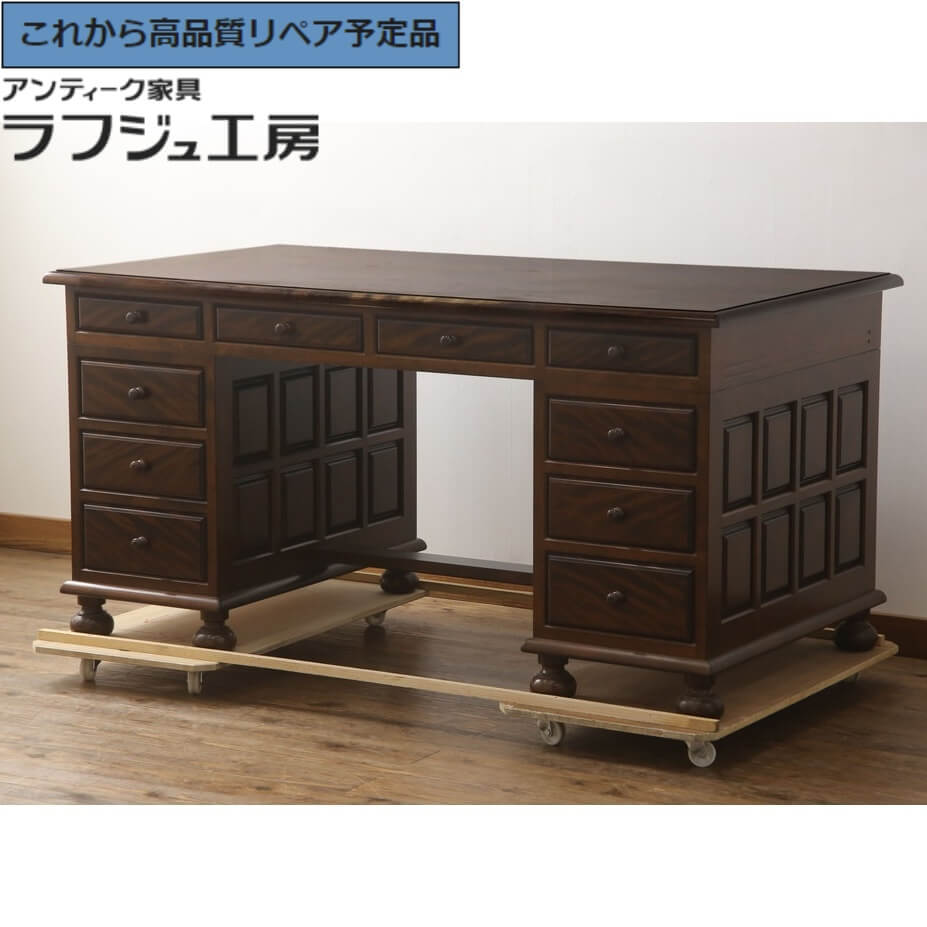 【中古】 ★事前問合せ至要たる★ H型両袖机 松本民芸調度品 滅多に無い 両袖机 両袖事務机 事務机 机 つくえ 在宅細工物 在宅用細工物事務机 書屋 和風 和今めかしい 民芸調度品 ラフジュ細工所 貨物輸送無料 r-070757