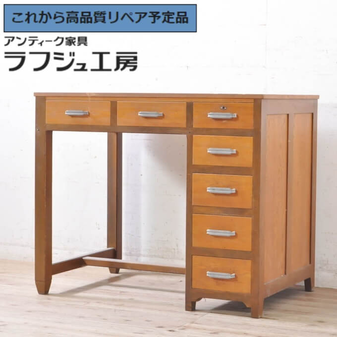 ★事前問合せ至要たる★ 和製アンティーク 片袖机 細工物勉強机 在宅細工物 在宅用 練習曲机 レトロ 分かりやすい 和製 事務室 書室 バス発着場 ラフジュ仕事場 貨物輸送無料 r-071307
