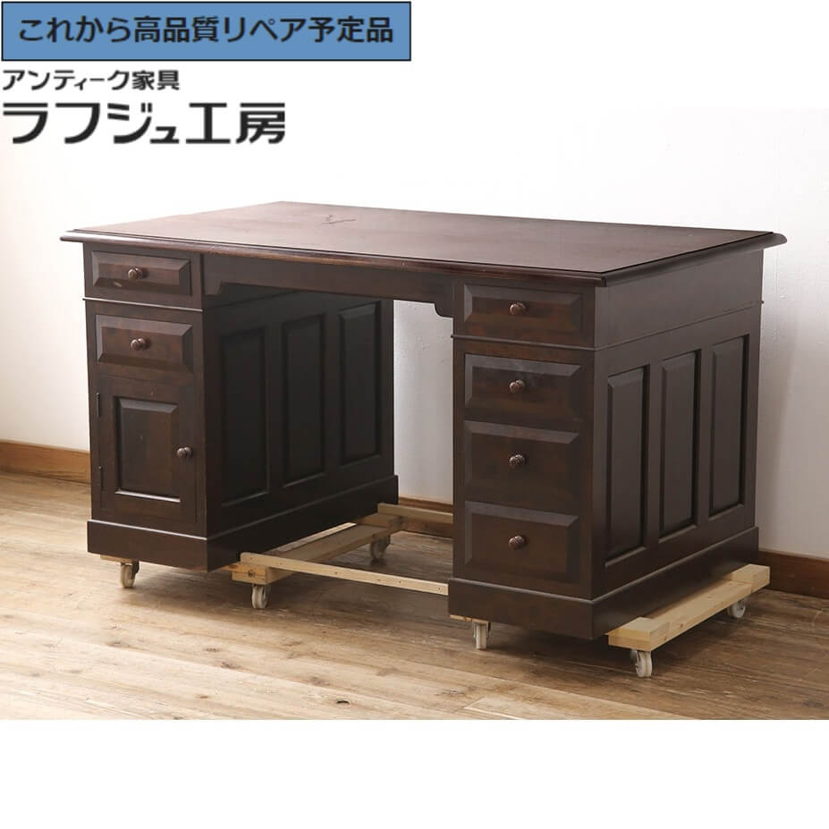 【中古】 ★事前問合せ至要たる★ M型両袖机 松本民芸調度品 両袖事務机 細工物事務机 事務机 在宅細工物 在宅用 和風 和今めかしい 古典的 民芸調度品 リビング 納める 書屋 ラフジュ細工所 貨物輸送無料 r-053912