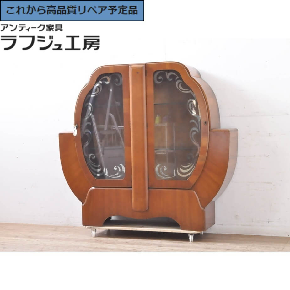★事前問合せ必須★ イギリスアンティーク キャビネット 収納棚 戸棚 飾り棚 ディスプレイ棚 たな コレクションケース 英国 ヨーロピアン クラシカル リビング 収納 店舗 カフェ ラフジュ工房 送料無料 r-067625
