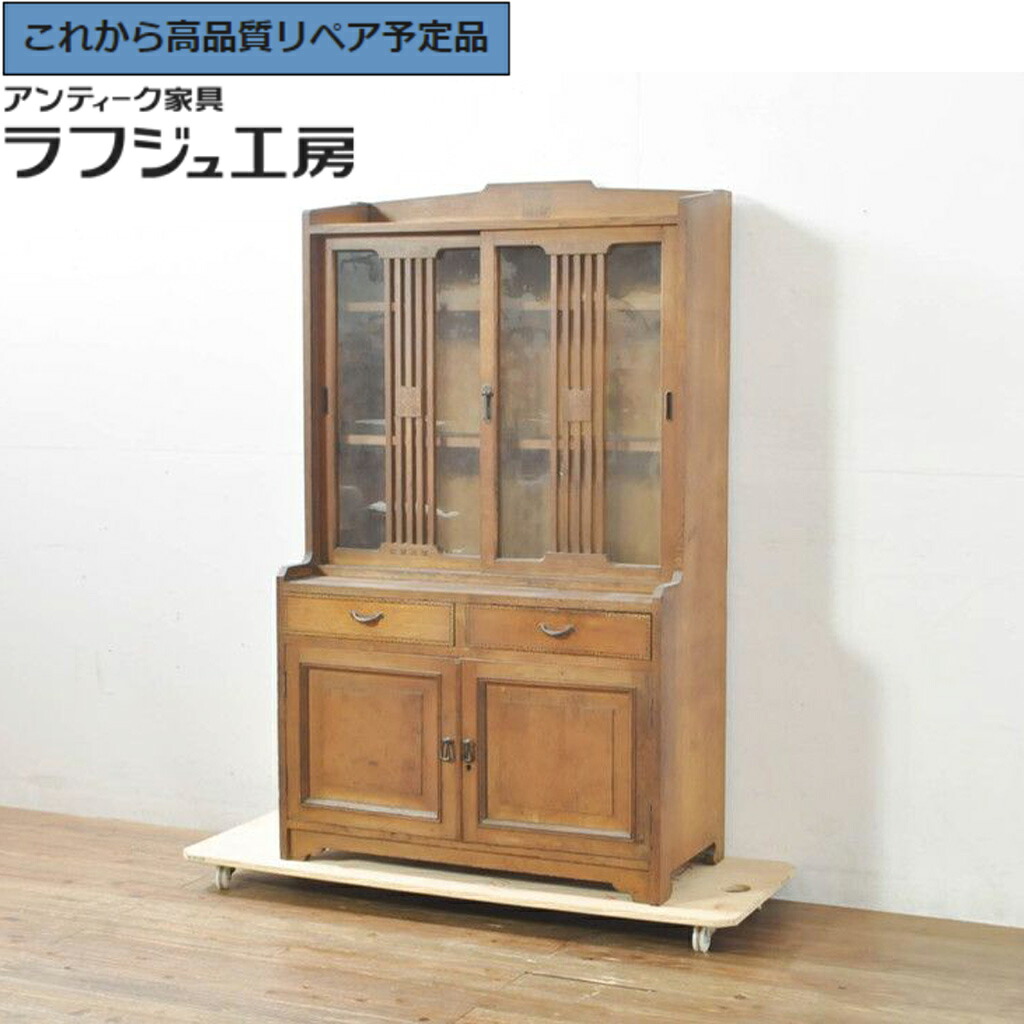 ★事前問合せ至要たる★ 和製アンティーク 納める棚 大正人情本 ナラ材 象嵌入り口・入口 r-076550