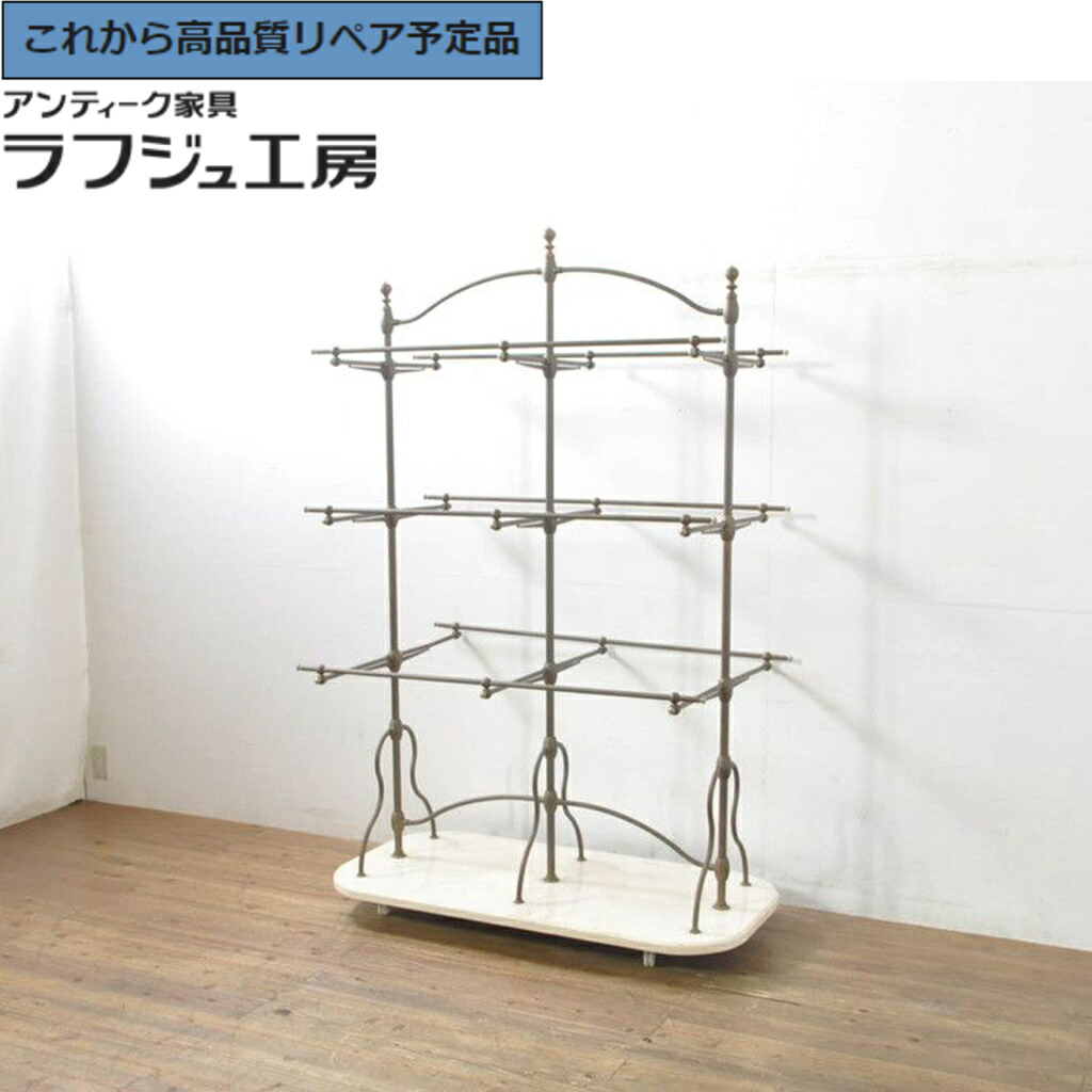 【中古】★事前問合せ必須★ ディスプレイラック フランス製 大理石ベース 真鍮フレーム r-077547｜ラフジュ工房 店
