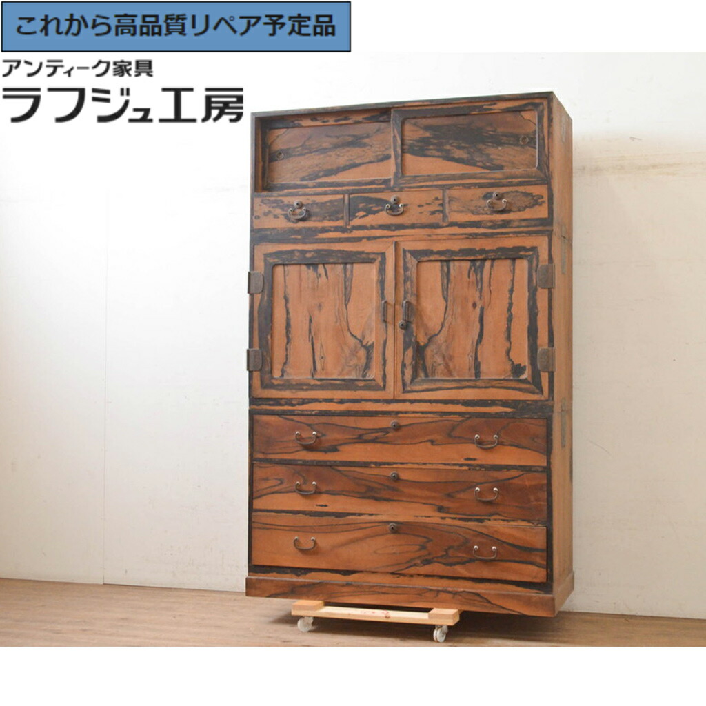 n*u様 黒漆時代箪笥　2段重ね　和箪笥/整理箪笥/着物箪笥　変わり金具/庄内箪 n*u様 黒漆時代箪笥 2段重ね 和箪笥/整理箪笥/着物