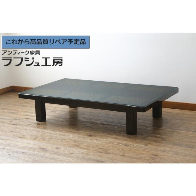 【中古】 美品 ★事前問合せ至要たる★ 座卓 輪島ペンキ塗り 硝子天板付き添い人 r-082995