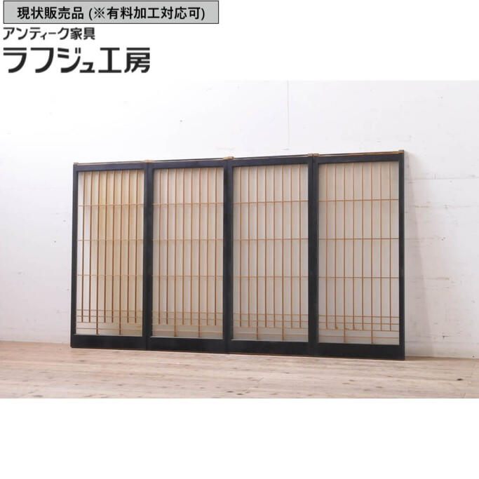▼現況売りわたす▼ アンティーク建具 瑠璃練習曲戸 4枚仕掛ける 引き戸 瑠璃戸 窓 和風 和今めかしい ラフジュ細工場 貨物輸送無料 r-067202