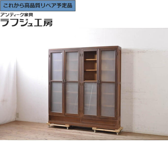 ★事前問合せ必須★ 和製アンティーク 三分割ブックケース 激レア ナラ材 本箱 本棚 収納棚 戸棚 キャビネット レトロ シンプル リビング 収納 書斎 店舗 ラフジュ工房 送料無料 r-072387