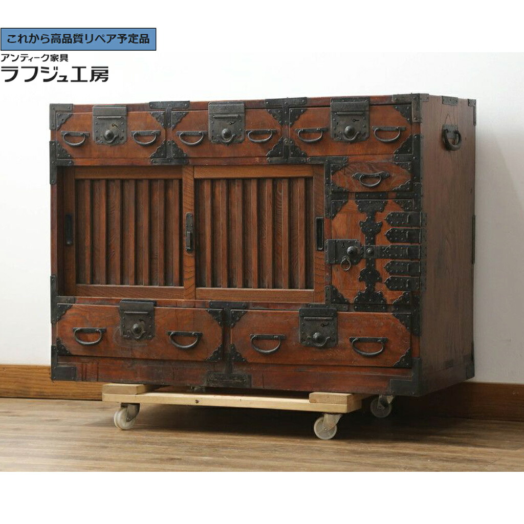★事前問合せ至要たる★ 和製アンティーク 帳場洋服箪笥 三方欅(ケヤキ)材 r-074854
