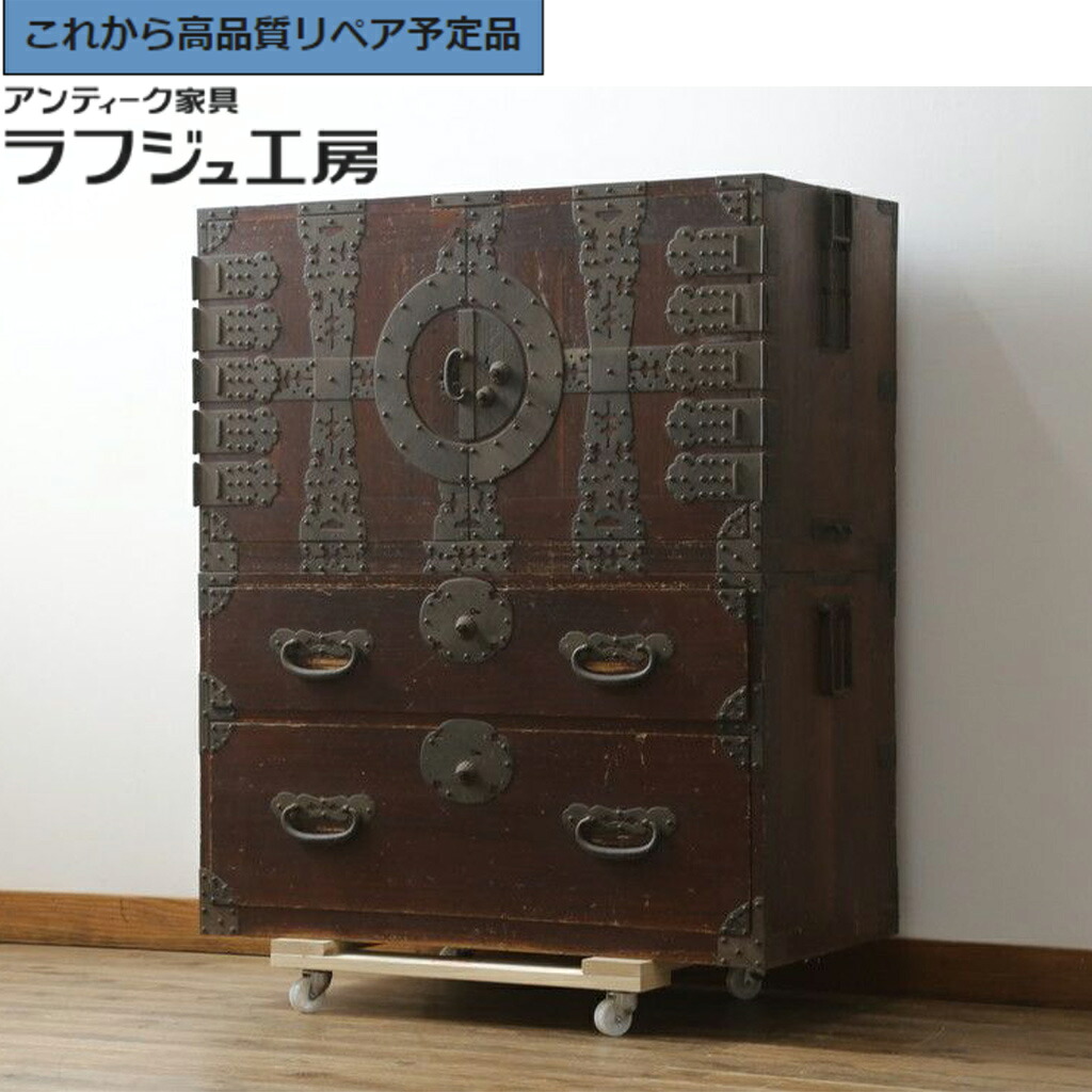 ★事前問合せ至要たる★ 和製アンティーク 関東御召しもの洋服箪笥 上手物 総桐材 特注金具 観音開き r-075980