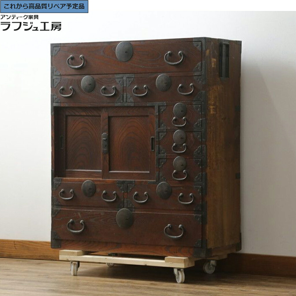 ★事前問合せ至要たる★ 和製アンティーク 帳場洋服箪笥 向こう正面欅(ケヤキ)材 r-076021