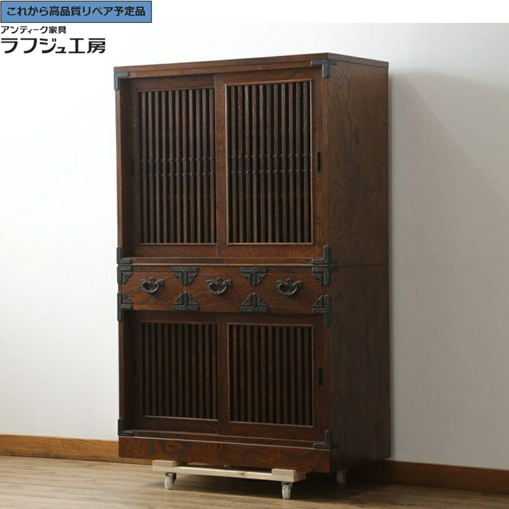 【中古】美品 ★事前問合せ至要たる★ 重ね押し入れ 国産技術者手作り 向こう正面欅(ケヤキ)材玉杢 r-076554