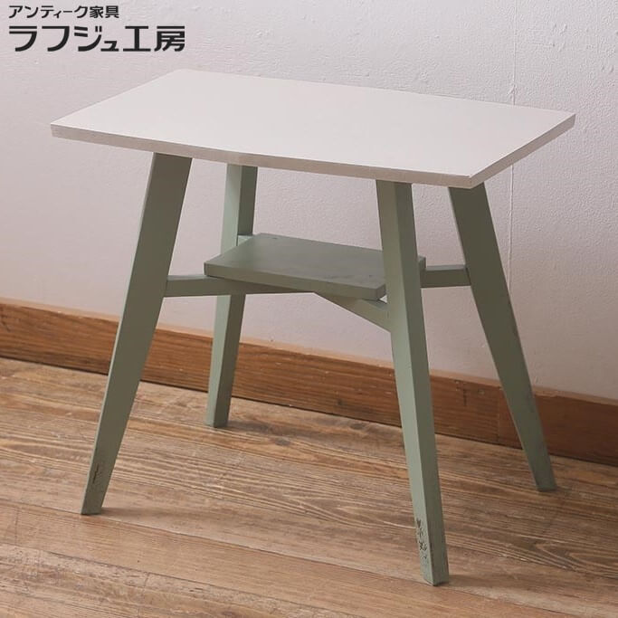 和製アンティーク サイドテーブル ペイント家具 レトロ家具 カフェテーブル 飾り台 レトロ ナチュラル リビング ダイニング 子供部屋 店舗 カフェ ラフジュ工房 送料無料 r-042941