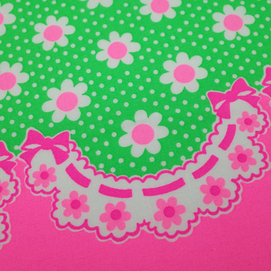 Picnic グリーン 1mカット済 カラフル かわいい レトロ ハンドメイド パッチワーク 日本製 コットン 生地 蛍光 パステル ボーダー 国産 ゆめかわ 水玉 エコバッグ 訳あり品送料無料 ミント 綿100 フリル 緑 手作り 手芸