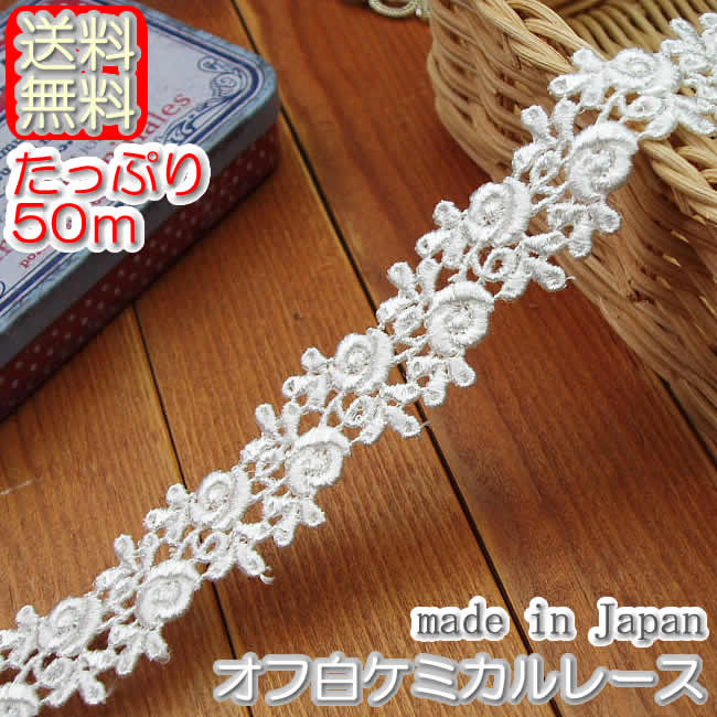 【送料無料】業務用2.3cm幅オフ白のケミカルレース(50m)
