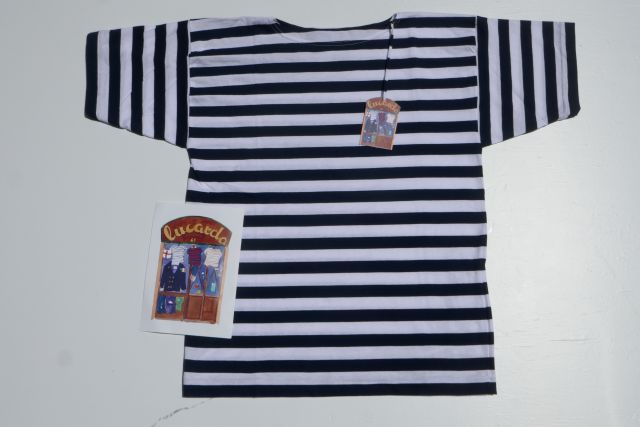 LUCARDA 1920【ルカルダ】 MODEL LUCARDINA01 SS SHORT/COL WHITE\u0026BLUE STRIPE/白×ネイビーボーダーボートネックティーシャツMADE IN ITALY