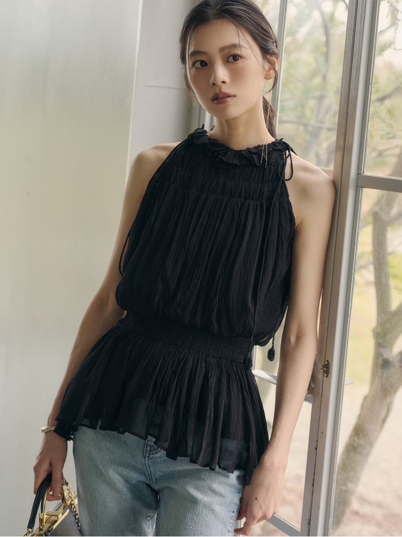 Indiaシアーコントラストブラウス anuans アニュアンス トップス シャツ・ブラウス ブラック ピンク ホワイト【送料無料】[ Fashion]｜anuans
