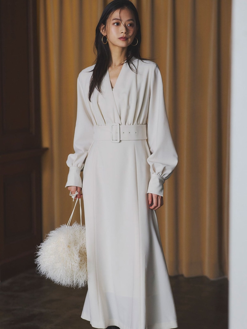 ノーカラーナローワンピース anuans アニュアンス ワンピース・ドレス ワンピース ベージュ ネイビー【送料無料】[ Fashion]