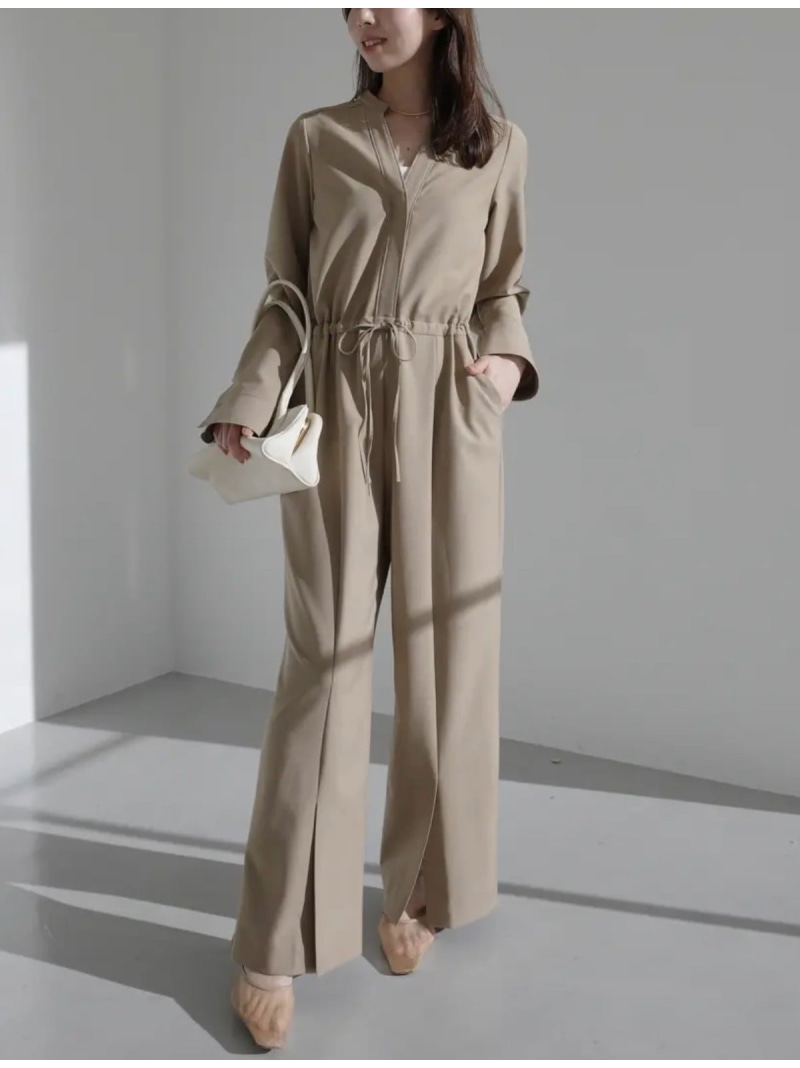 バンドカラーオールインワン anuans アニュアンス ワンピース・ドレス ワンピース ベージュ【送料無料】[ Fashion]