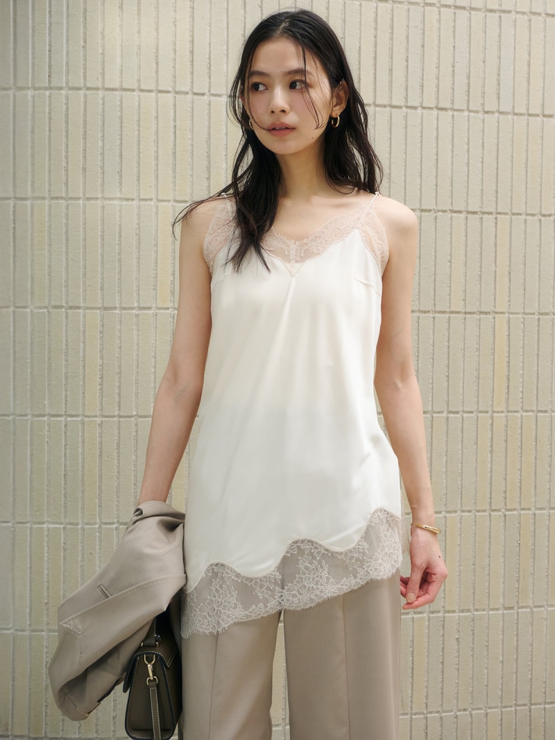 レーストリムイレヘムキャミソール anuans アニュアンス トップス キャミソール ブラック ベージュ【送料無料】[ Fashion]
