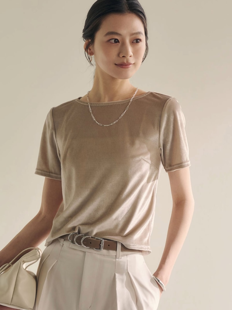 トリアセベロアカットTシャツ anuans アニュアンス トップス カットソー・Tシャツ ホワイト ベージュ ネイビー【先行予約】*【送料無料】[ Fashion]