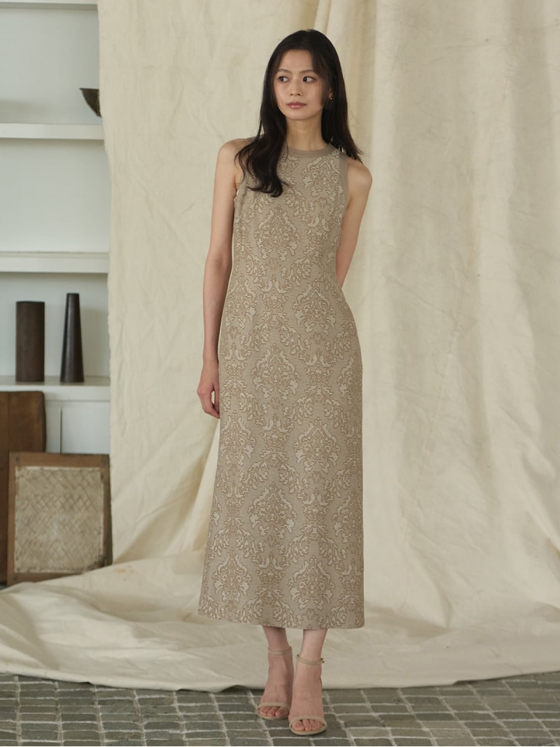 パイピングジャガードワンピース anuans アニュアンス ワンピース・ドレス ワンピース ベージュ ブラック【送料無料】[ Fashion]｜anuans