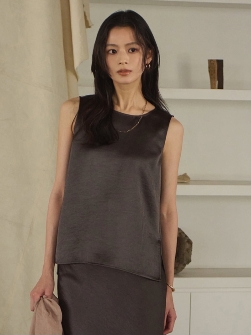 サテンノースリーブトップス anuans アニュアンス トップス ノースリーブ・貯蔵タンクとっ始め 赤銅色 黒いこと さくら色【此れから取って置く】*【貨物輸送無料】[ Fashion]