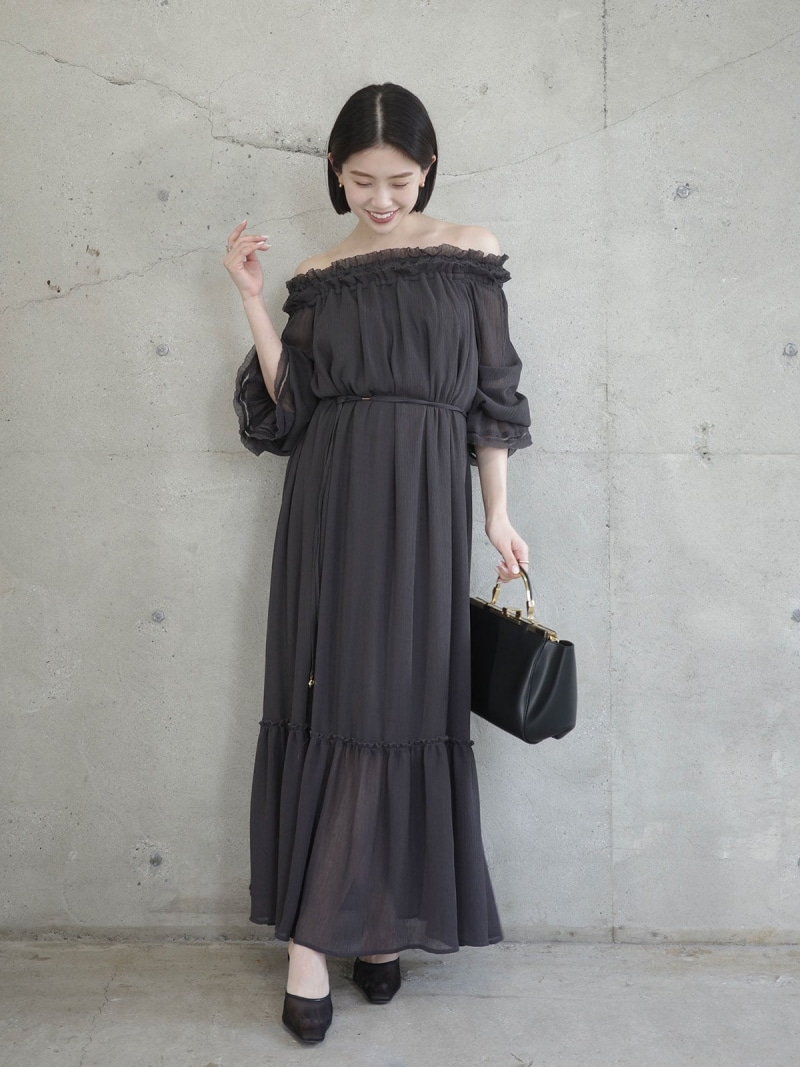【SALE／30%OFF】シフォンオフショルダーフレアワンピース anuans アニュアンス ワンピース・ドレス ワンピース グレー【RBA_E】【送料無料】[ Fashion]｜anuans
