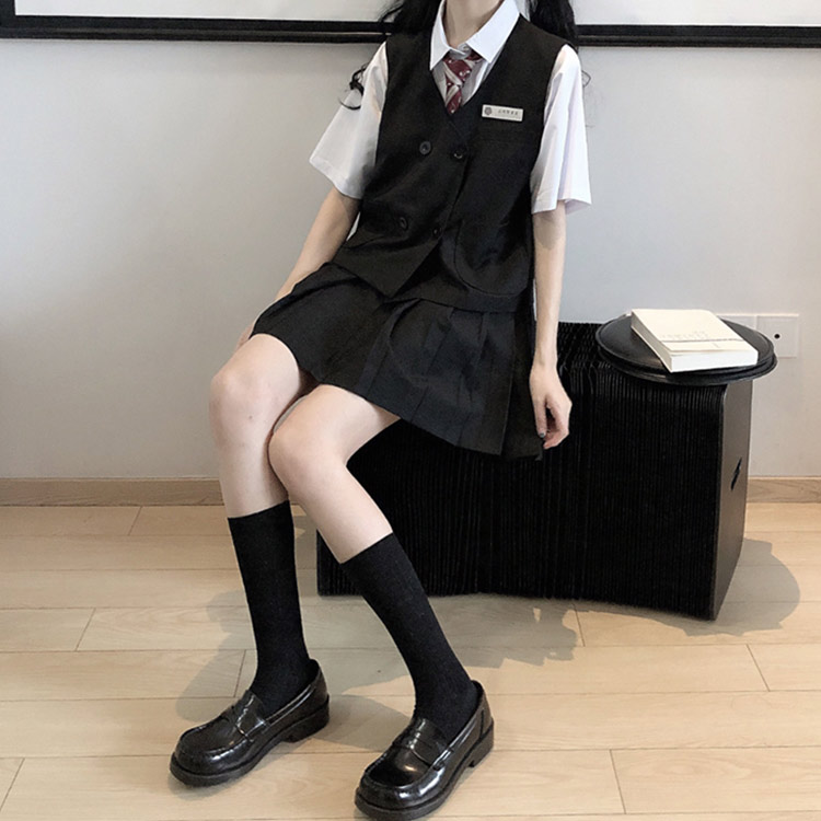 3点セット 学院風 Jk制服 おしゃれ アカデミー風 コスチューム コスプレ衣装 スクール ネクタイ 上下セット 中学生 仮装 制服 半袖 可愛い 女の子 女子高校生 学生 学生服 白シャツ チョッキベスト プリーツスカート 韓国 高校生 限定品 学生
