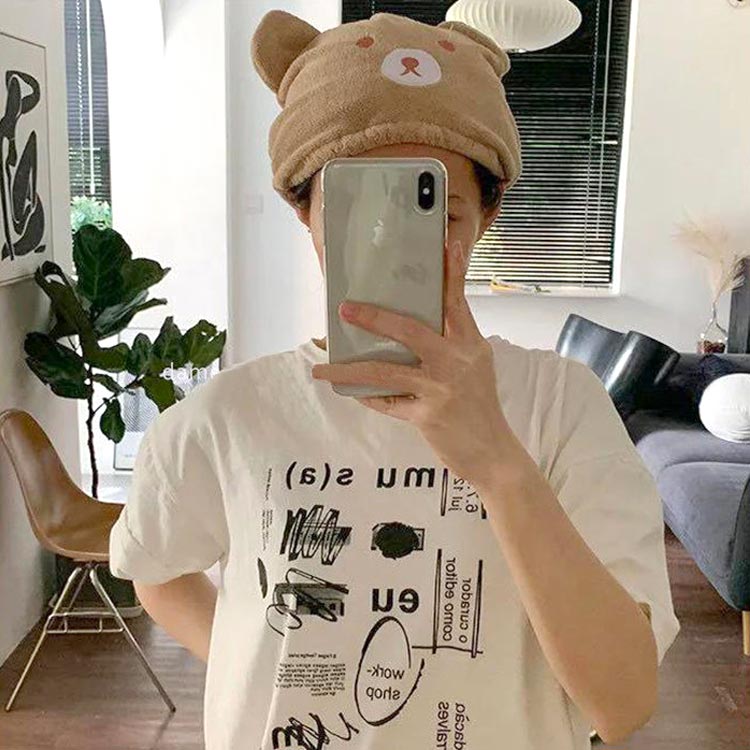 市場 ヘアタオル吸水 かわいい タオル ヘアキャップ くまちゃん 韓国 ヘアドライ ヘアターバン 送料無料