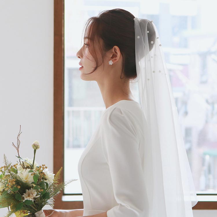 ウエディングベール パール ベール ウエディング ショートベール 結婚式ベール コーム付き ブライダル ショート 腰丈 チュールベール