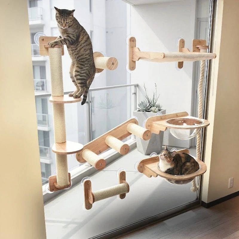 キャットウォーク キャットタワー 猫 ベッド ハンモック 穴あけ不要 壁を傷つけない 賃貸 吸盤式 窓用 キャットウォール 強力吸盤 爪と|アーニャン