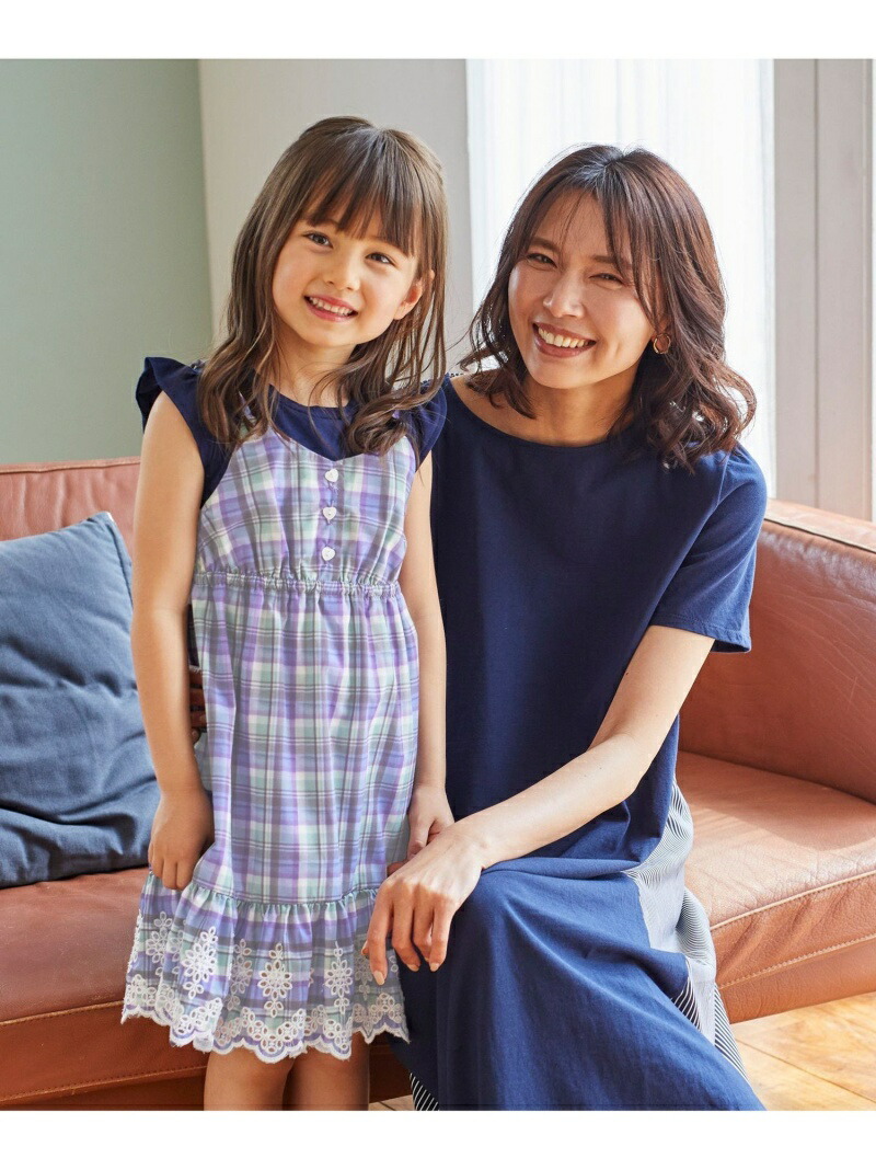 楽天市場 Sale 30 Off チェックドッキング ワンピース Any Fam Kids エニィファム ワンピース シャツワンピース ブルー パープル Rba E Rakuten Fashion Any Fam