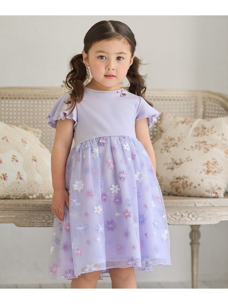刺繍チュールワンピース any FAM KIDS エニィファム ワンピース・ドレス ワンピース ピンク パープル ネイビー【送料無料】[Rakuten Fashion]画像
