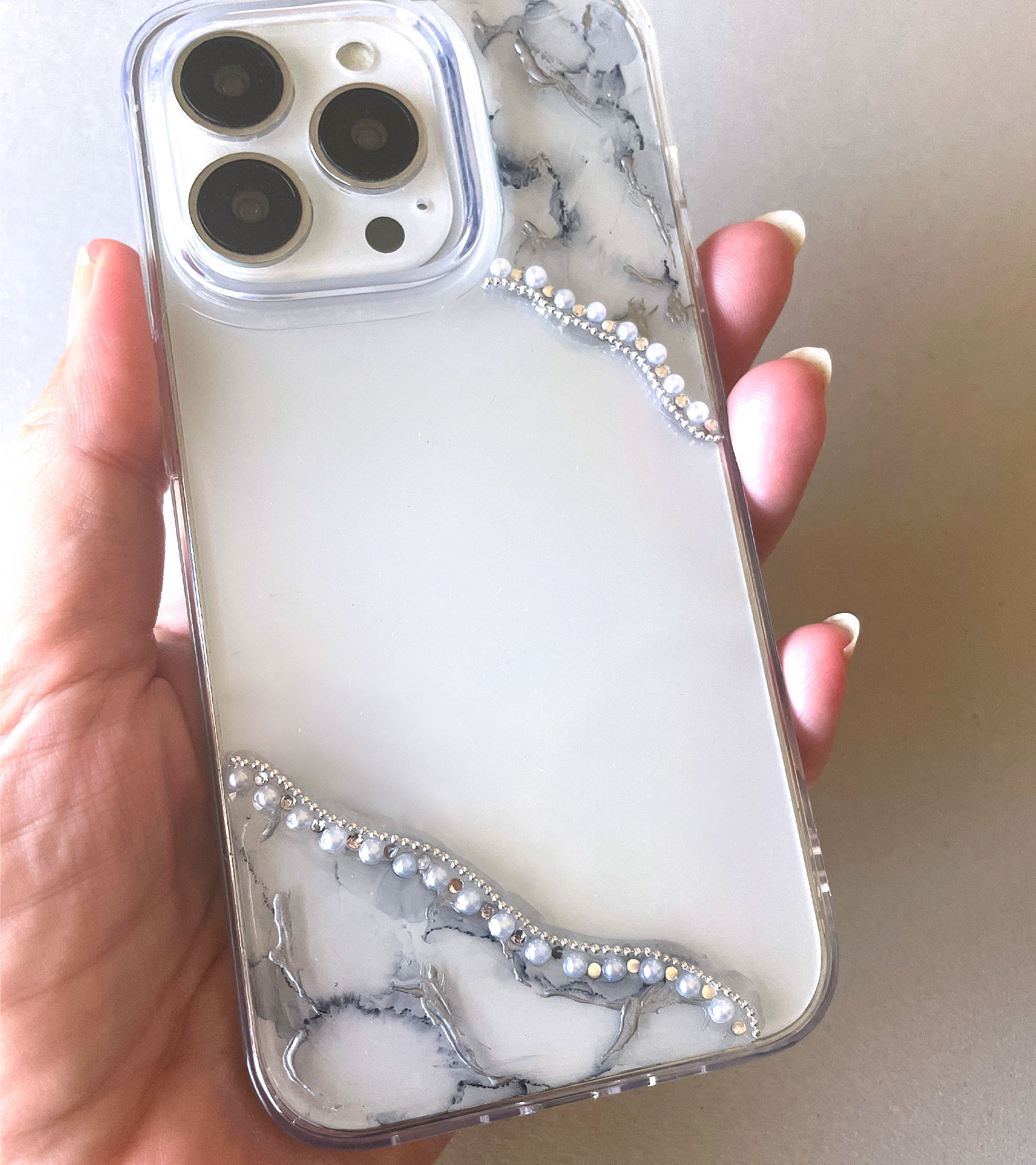 全機種対応 iPhone17pro iPhone16 iPhone15 iPhone14 Xperia Galaxy Pixel シルバー大理石模様 ニュアンス レジン グラデーション パール スマホケース クリアケース ストーン ハイブリッドケース 透明 かわいい レディース キラキラ プレゼント スマホカバー