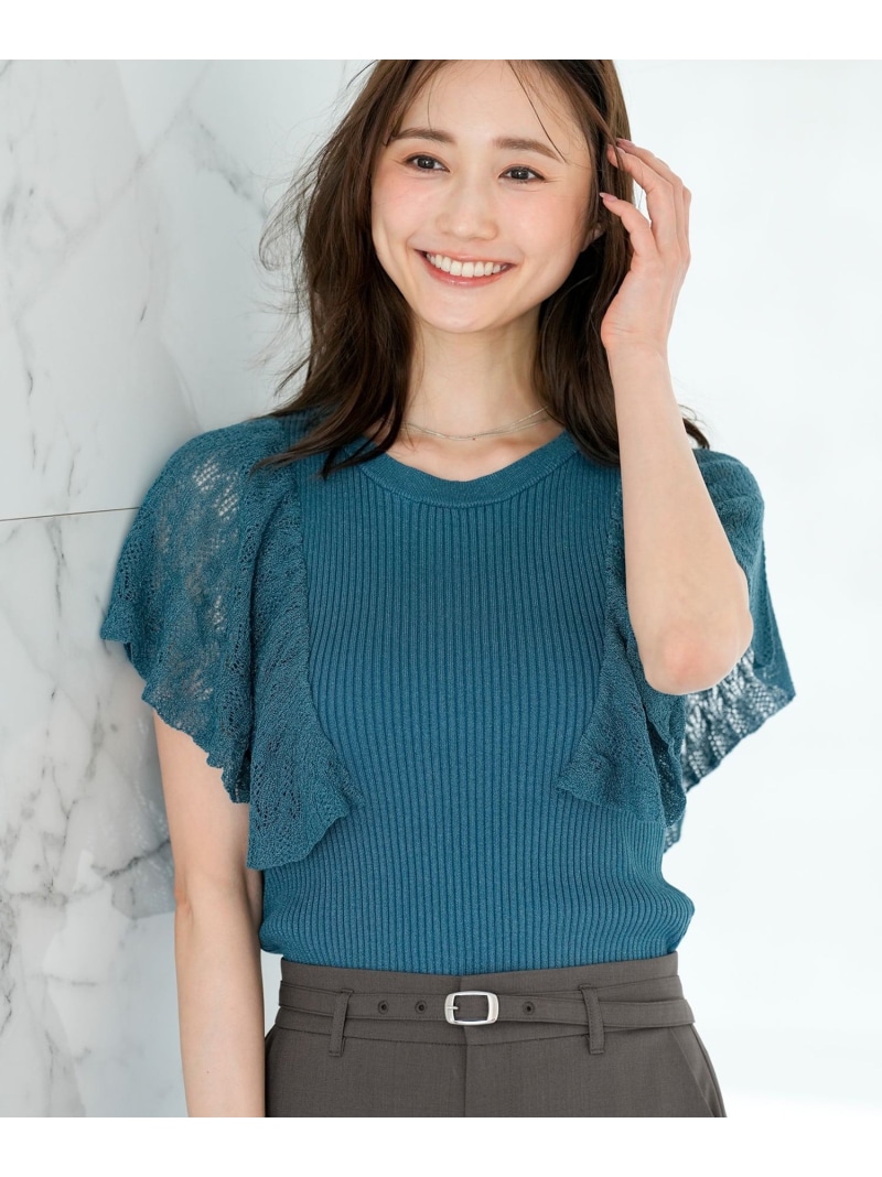 【洗える】レーシーフレアスリーブ ニット ANY SIS S エニィスィス トップス ニット グリーン【送料無料】[ Fashion]