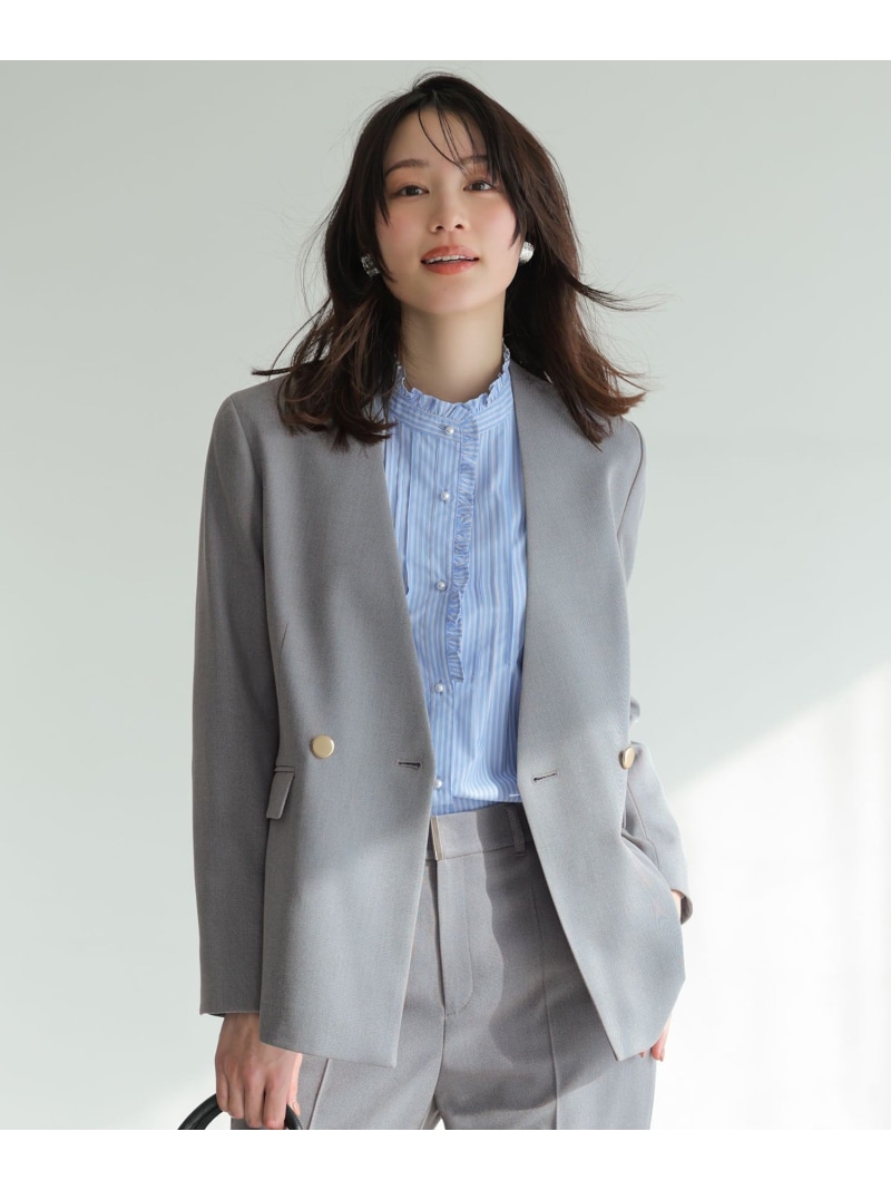 褒めらレディストレッチ カラーレス ジャケット ANY SIS S エニィスィス ジャケット・アウター ノーカラージャケット ネイビー グレー ベージュ【送料無料】[ Fashion]