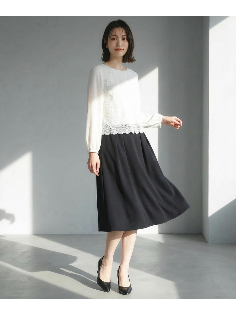 【洗える】レースコンビバックサテン ワンピース ANY SIS S エニィスィス ワンピース・ドレス ワンピース ベージュ ネイビー【送料無料】[ Fashion]｜ANY SIS