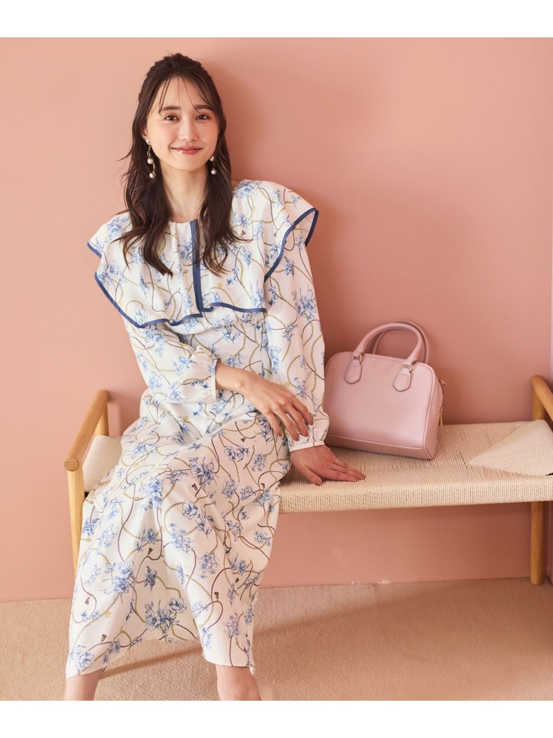 【SALE／30%OFF】【洗える】スカーフデザインプリント ワンピース ANY SIS エニィスィス ワンピース・ドレス ワンピース ネイビー ホワイト【RBA_E】【送料無料】[ Fashion]｜ANY SIS